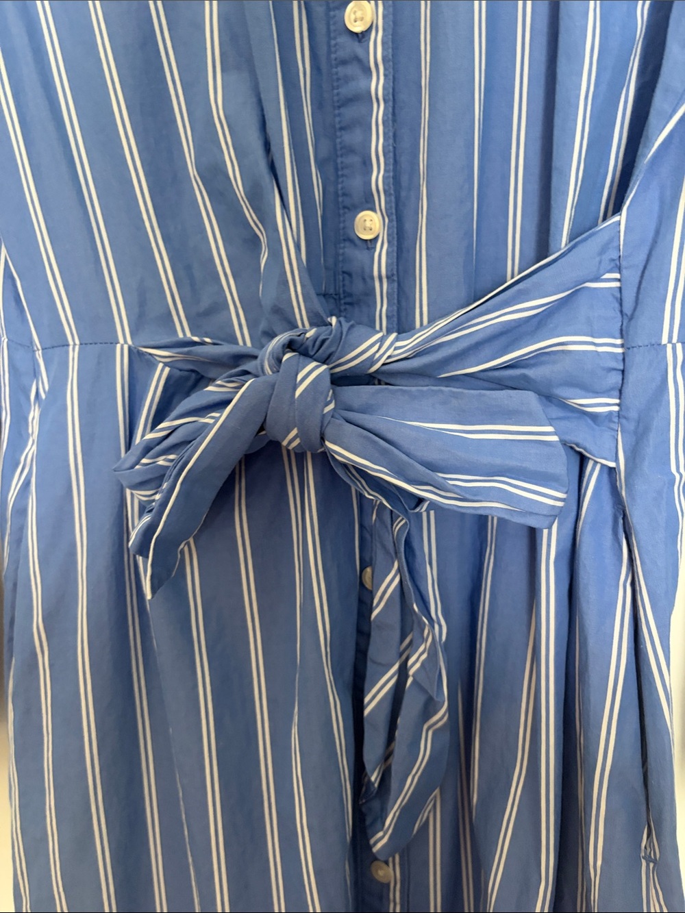 Universal Thread Blue and White Striped Midi Shirt Dress with Tie Waist - Picture 2 of 6